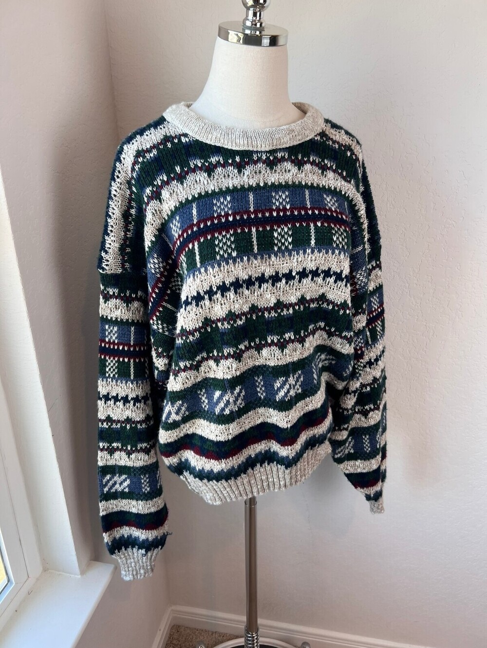 Vintage 90s Grandpa Striped Knit Sweater Grunge size Small Mens